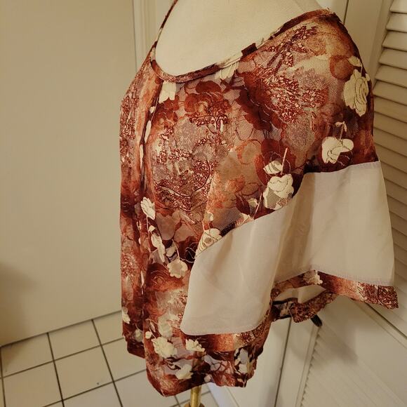 Sheer Y2K Red Lace Batwing Sleeve Blouse Wet Seal Oversized Chiffon Small - Picture 2 of 7